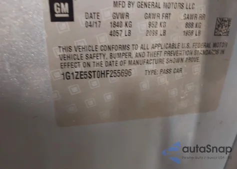 2017 Chevrolet Malibu 1Lt из США, поврежденный, VIN 1G1ZE5ST0HF255696